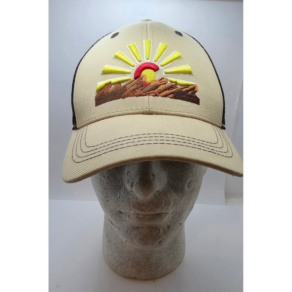 Aksels Red Rocks Colorado Trucker Hat Snapback Mesh Cap Tan Brown Embroidered